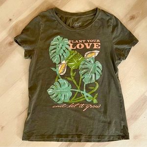 ANTHROPOLOGIE Plant Lady Khaki Green Tshirt Womens Size Small